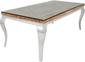 Masa dining, Lemn de Tec, Sticla, Otel Crom, MODERN BAROCK BARRACUDA 200cm