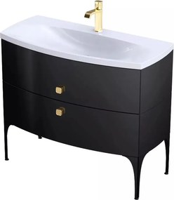 Set dulap baza suspendat Oristo Louis negru 2 sertare cu lavoar alb 102 cm