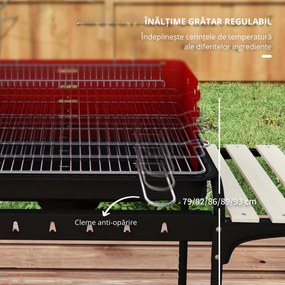 Outsunny Grătar cu Cărbuni, Roți si Grilaj cu Înălțime Reglabilă, 3 Rafturi și Tavă pentru Cenușă, 103x47x95 cm, Roșu | Aosom Romania