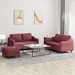 3201816 vidaXL Set canapea cu perne, 3 piese, roșu vin, material textil