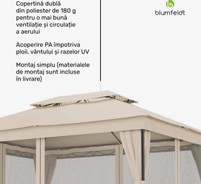 Blumfeldt Foișor Mondo Dual 3x4 cu acoperiș dublu și plasă împotriva insectelor.