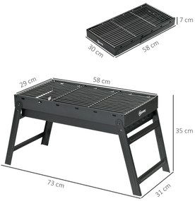 Outsunny Grătar la cărbuni de lemn pliabil portabil Grătar BBQ pe picioare cu tava de cărbuni detasabila 74L x 30l x 37H cm | Aosom Romania