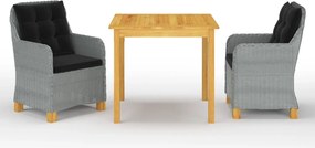 vidaXL Set de masă pentru grădină, 3 piese, gri deschis