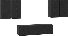 vidaXL Set comodă TV Pe perete Stejar Negru Lemn compozit