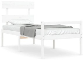 3195342 vidaXL Cadru de pat senior cu tăblie, 100x200 cm, alb, lemn masiv