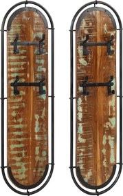 vidaXL Cuier de haine de perete 4 cârlige, 2 buc., lemn masiv reciclat