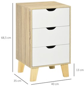 HOMCOM Comodă cu 3 Sertare și Bază Elevată pentru Dormitor Sufragerie Hol Stil Modern 40x35x68,5 cm Natural | Aosom Romania