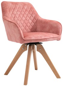Scaun rotativ din velur cu cadru din lemn de fag roz