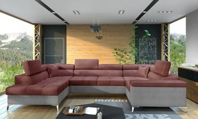 Canapea modulara, tapitata, extensibila, cu spatiu pentru depozitare, Thiago L01, Eltap (Culoare: Roz Piersica / Gri deschis)