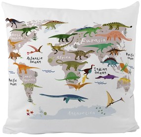 Față de pernă pentru copii din bumbac satinat 45x45 cm Dino World Map – Butter Kings