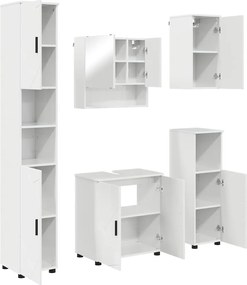 vidaXL Set de mobilier pentru baie Pe perete cu ușă 5 pcs Alb lucios