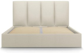 Pat matrimonial 180x200 cm bej tapițat cu spațiu de depozitare cu somieră Juniper – Mazzini Beds