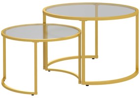 HOMCOM Set de 2 mese de cafea nesting rotunde blat sticlă securizată și picior din oțel carbon aur | Aosom Romania