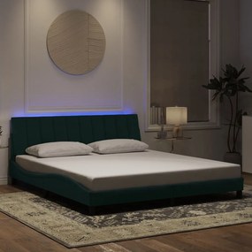 vidaXL Cadru de pat cu lumini LED, verde închis, 180x200 cm, catifea
