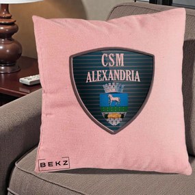 Perna Personalizata CSM Alexandria Fotbal, 40x40 cm, Roz, Husa Detasabila, Perna Inclusa, BEKZ®