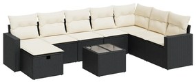 3325442 vidaXL Set mobilier de grădină cu perne, 9 piese, negru, poliratan