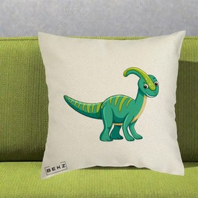 Perna Decorativa Parasaur Verde, 40x40 cm, Ecru, Husa Detasabila, Perna Inclusa, BEKZ®