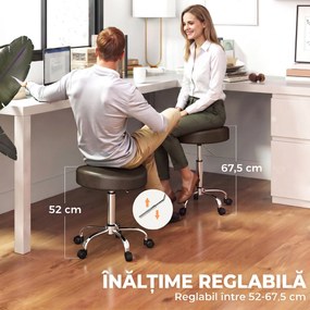 HOMCOM Taburet Rotativ cu Roți din Piele Ecologică, cu Înălțime Reglabilă, Maro | Aosom Romania
