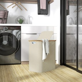 HOMCOM Coș Pentru Rufe 80L cu Capac Din Bambus, Bej | Aosom Romania