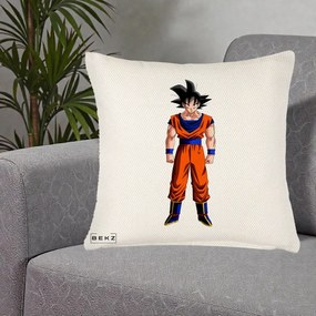 Perna Personalizata Dragon Ball Goku Complet in Gi Portocaliu, 40x40 cm, Crem Reliefat, Husa Detasabila, Perna Inclusa, BEKZ®