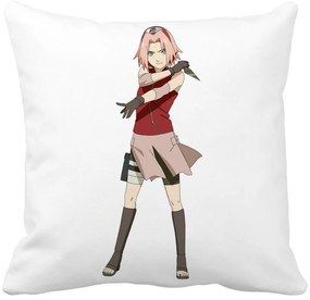 Perna Decorativa cu Naruto Sakura, 40x40 cm, Alba, Mata, Husa Detasabila, Burduf