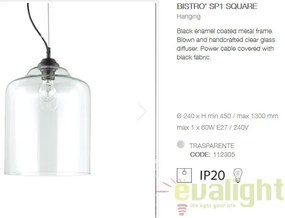 Lustra diametru 24cm, din sticla suflata manual, BISTRO SP1 SQUARE 112305