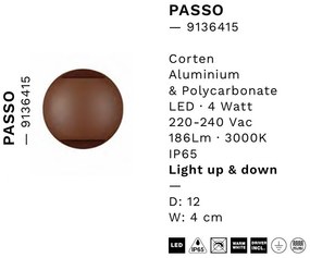 Aplica exterior cu iluminat sus si jos LED IP65 PASSO corten