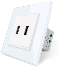 Priza dubla USB Livolo cu rama din sticla