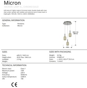 Lustra cu 3 pendule LED design modern Micron crom/auriu SV-413626