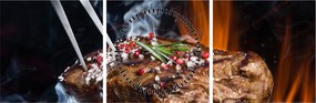 Tablou cu steac pe grill (cu ceas) (90x30 cm)