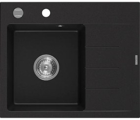 Mexen Ben chiuvetă de granit cu 1 compartiment și scurgător, stânga 600 x 500 mm, negru, sifon cromat - 6522605000-77