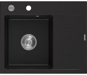 Mexen Ben chiuvetă de granit cu 1 compartiment și scurgător, stânga 600 x 500 mm, negru, sifon cromat - 6522605000-77