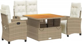 vidaXL Set canapele de grădină, 4 piese, cu perne, bej, poliratan