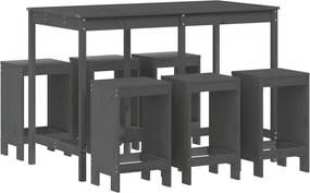 vidaXL Set bar de grădină, 7 piese, gri, lemn masiv de pin
