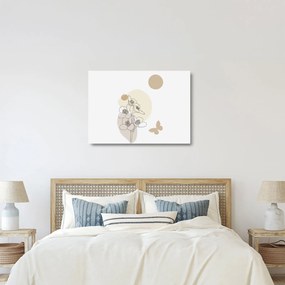 Tablou pe sticlă - Flori bej cu fluture N⁰4 (70x50 cm)