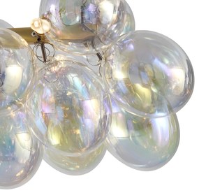 Lampă suspendată de design aurie cu sticlă curcubeu cu 8 lumini - Uvas