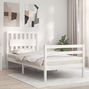 3194297 vidaXL Cadru de pat cu tăblie, alb, 90x200 cm, lemn masiv