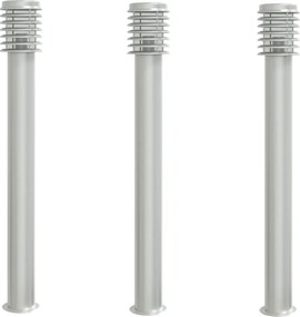 vidaXL Lămpi exterioare de podea 3 buc argintiu 110 cm oțel inoxidabil