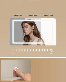 Masuta machiaj cu Oglinda LED si 5 Sertare pentru Cosmetice, Set Masa toaleta 120 cm, Alb, masuta cosmetica, vanity - SEA32