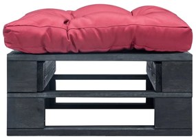 Taburet de gradina din paleti cu perna rosie, negru, lemn