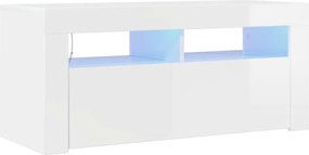 vidaXL Comodă TV cu lumini LED, alb extralucios, 90x35x40 cm