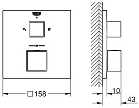 Baterie dus termostatata Grohe Grohtherm Cube, montaj incastrat, 2 iesiri, crom - 24154000