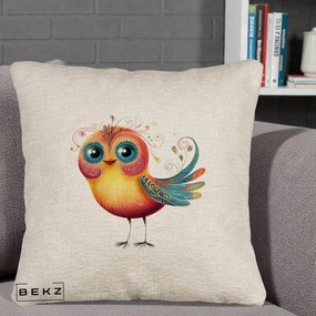 Perna Decorativa Pasare Vibranta cu Aripi Ornamentale, 40x40 cm, Bej Canapea, Husa Detasabila, Perna Inclusa, BEKZ®