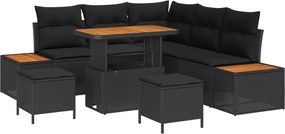 vidaXL Set de canapele pentru grădină cu pernă 8 pcs Negru Rattan poli