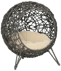 PawHut Coș pisică pat înălțat pisică cozi cuib confort dim. Ø 52 x 58H cm pernă pufoasă inclusă rășină imitând răchita gri | Aosom Romania