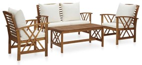 3057987 vidaXL Set mobilier de grădină cu perne, 4 piese, lemn masiv de acacia