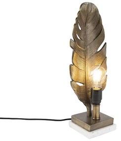 Lampă de masă Art Deco bronz cu bază din marmură - Leaf