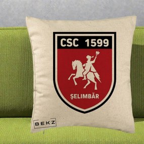 Perna Personalizata CSC 1599 Selimbar Fotbal, 40x40 cm, Bej, Husa Detasabila, Perna Inclusa, BEKZ®