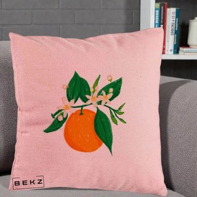 Perna Decorativa Portocala in Floare, 40x40 cm, Roz, Husa Detasabila, Perna Inclusa, BEKZ®
