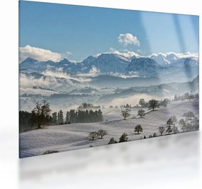 Tablou pe sticlă cu munții înzăpeziți (70x50 cm)